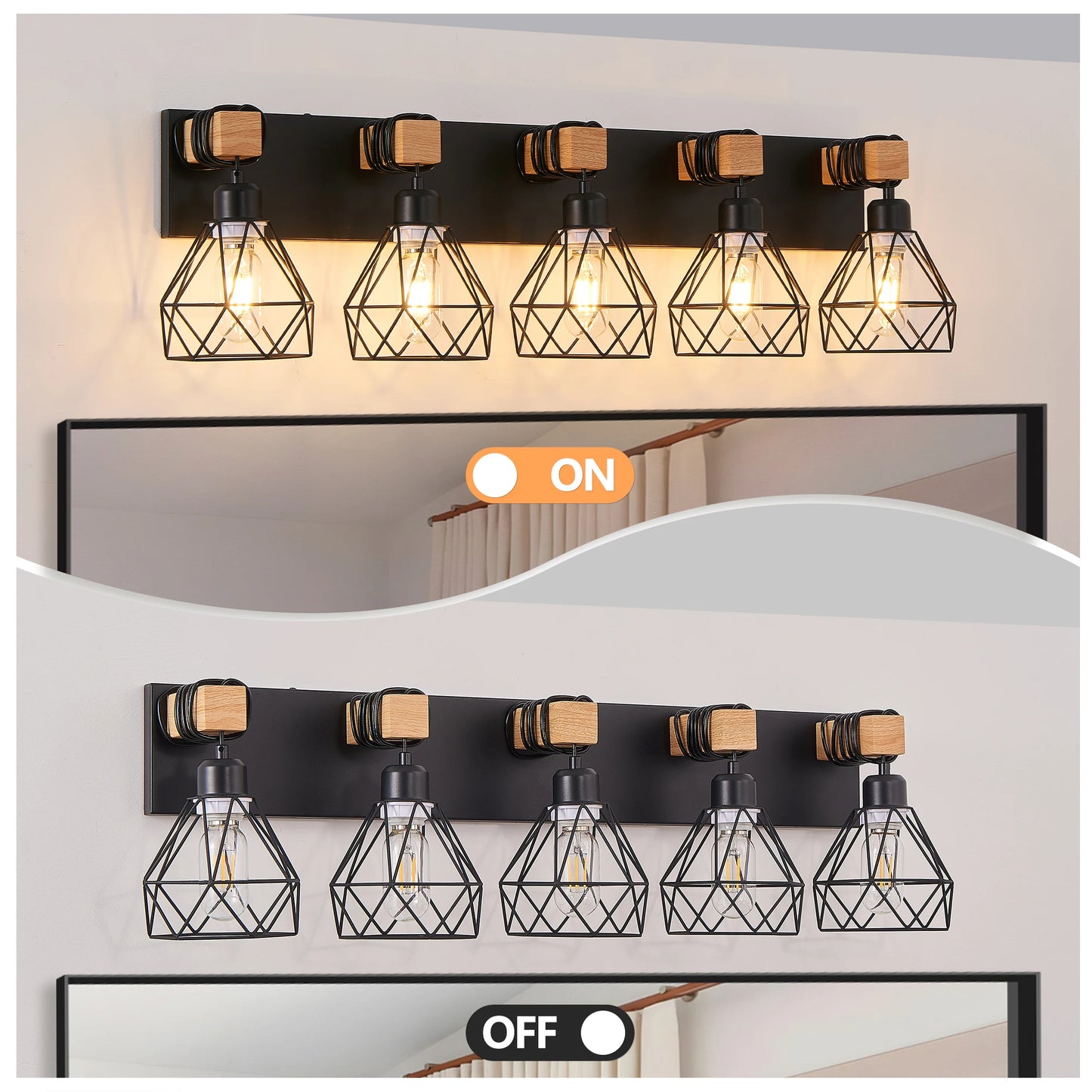 Vanity Wall Light Cage Farmhouse Geometric Iron E26 Socket