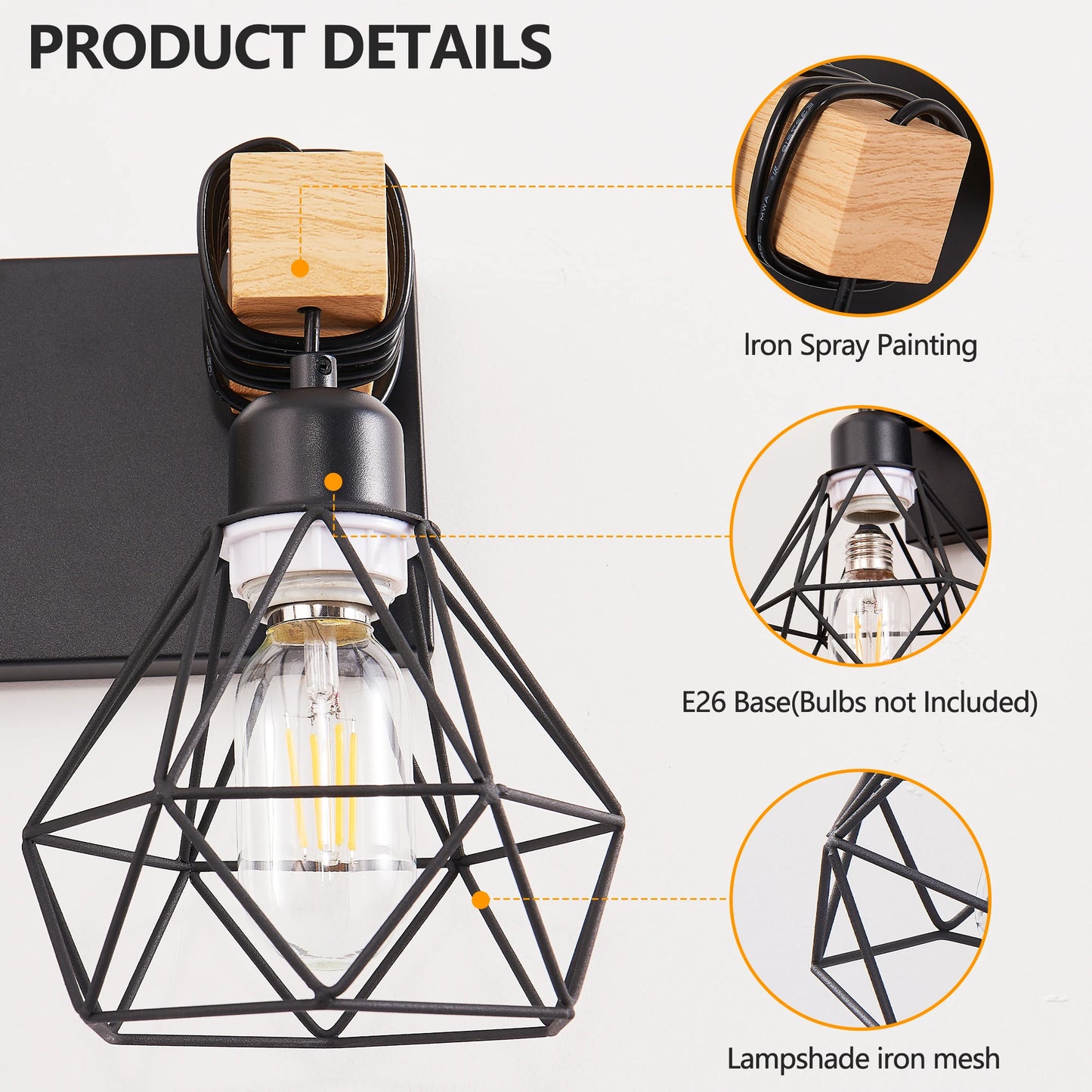 Vanity Wall Light Cage Farmhouse Geometric Iron E26 Socket