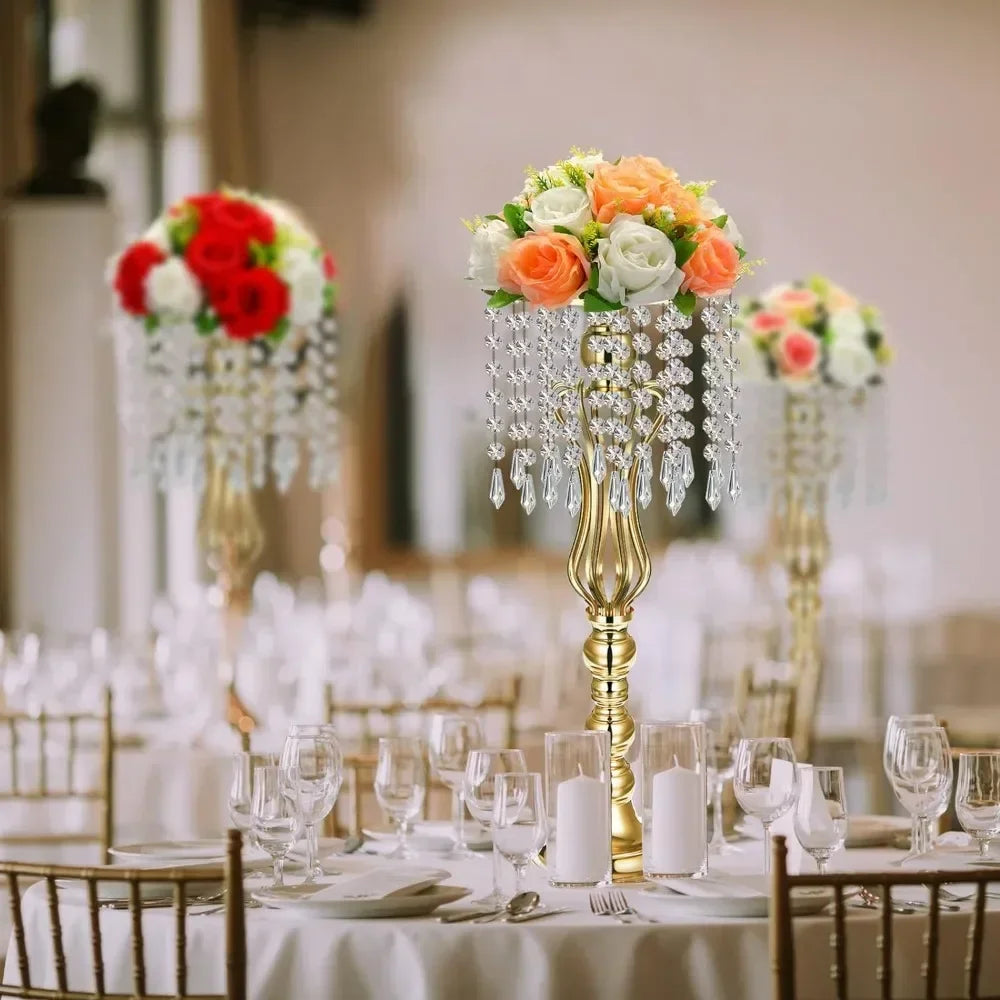 16 Pcs Wedding Centerpieces with Chandelier Crystal Tall Flower Vases for Party Home Decoration