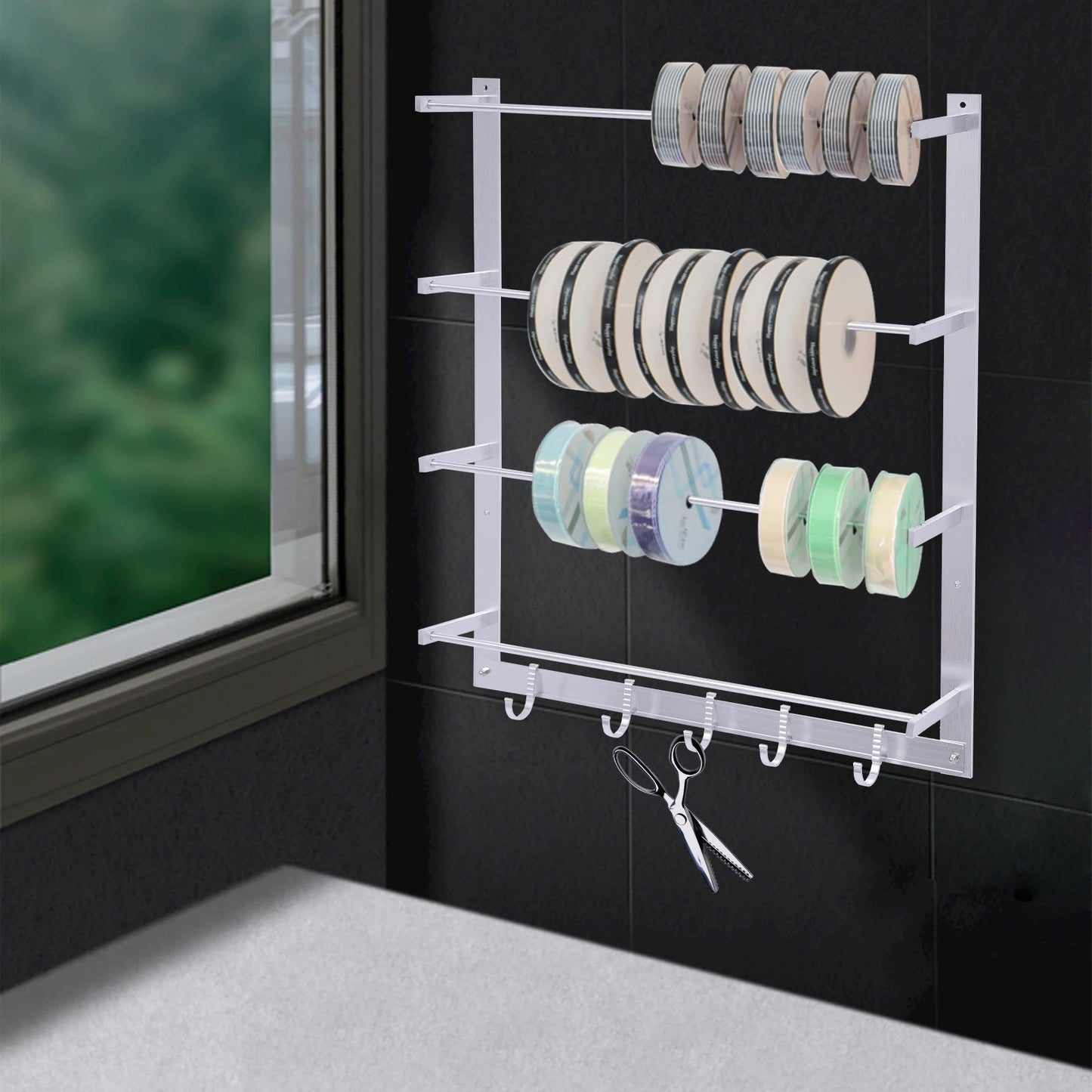 Wire Spool Rack Wall Mount Organizer for Ribbons and Thread