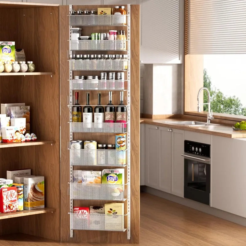 8 Tier Pantry Door Organizer Shelves Metal Hanging and Wall Mount Spice Rack Organizer Pantry Door Organization for Kitchen Storage