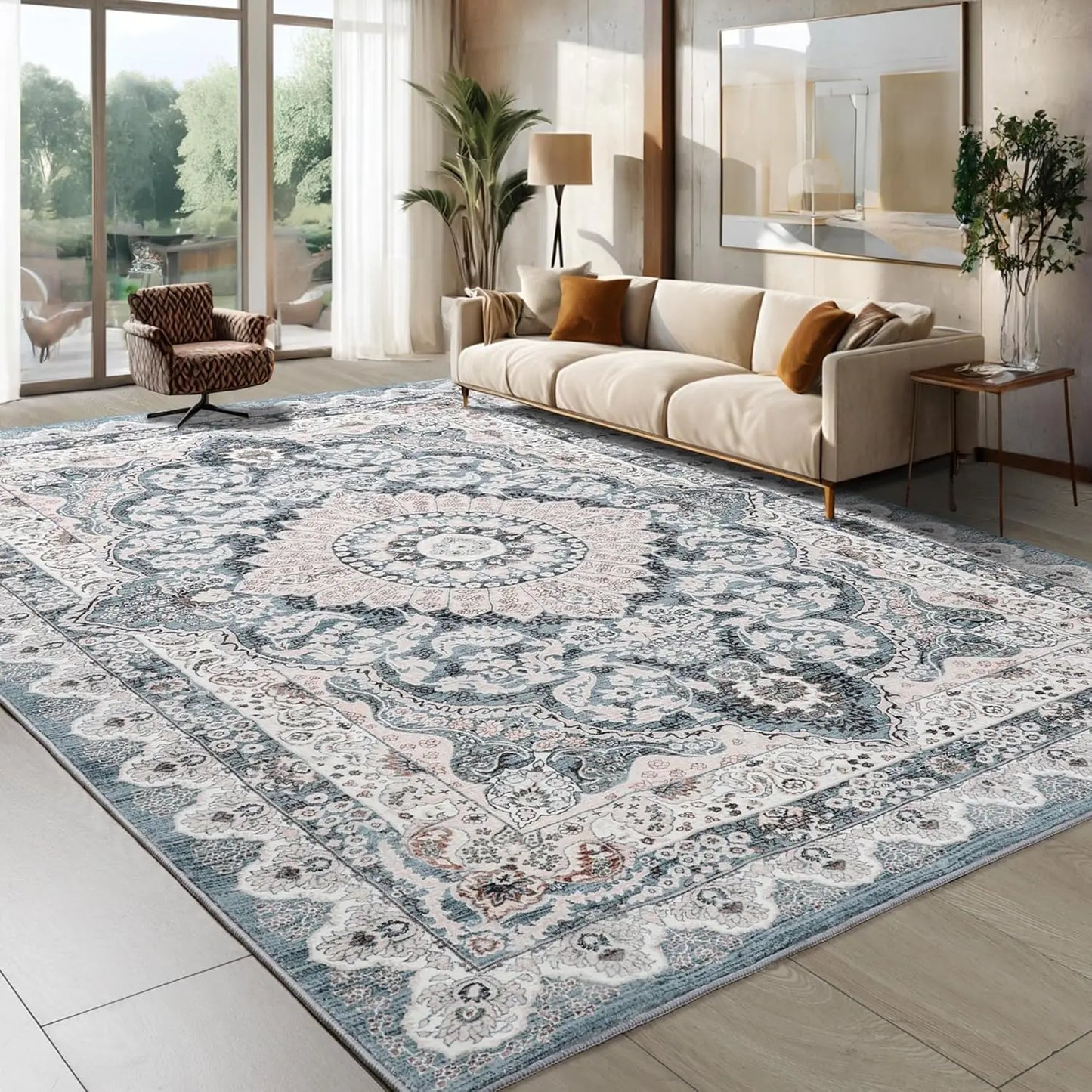 Noahas Machine Washable Vintage Area Rug Non Slip Backing