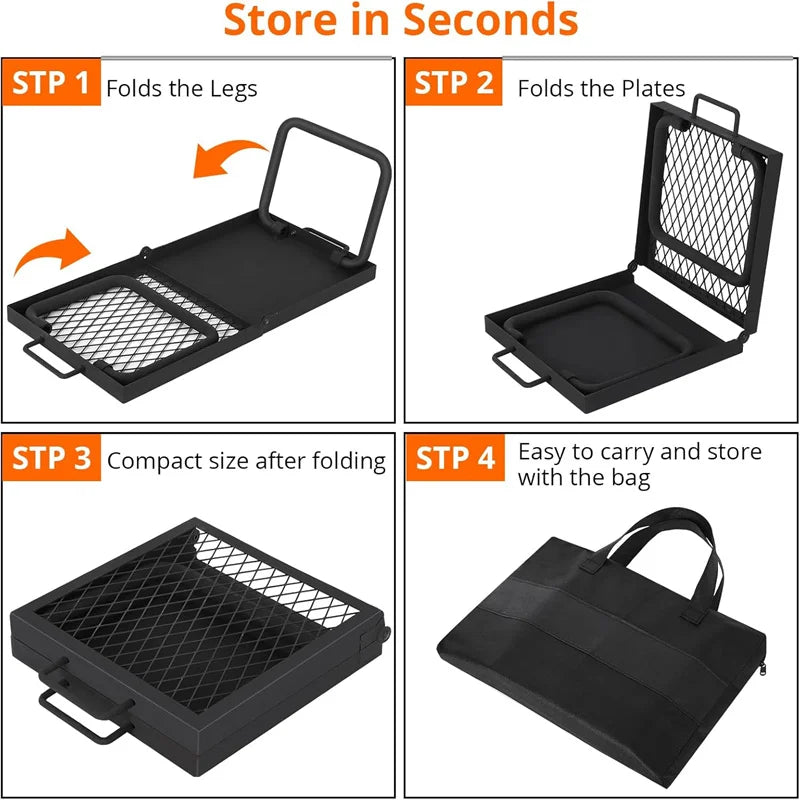 HiMISS Folding Campfire Grill Heavy Duty Steel Mesh Grate