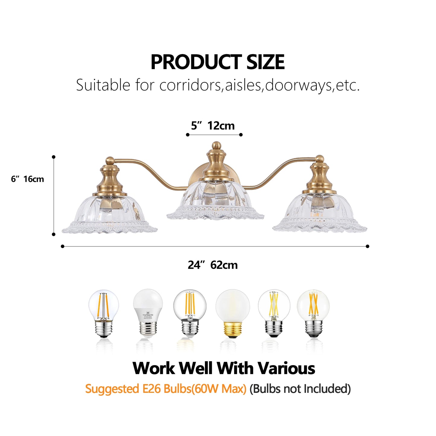 ARLGSITE Vintage 3 Light Vanity Wall Sconce Iron Glass