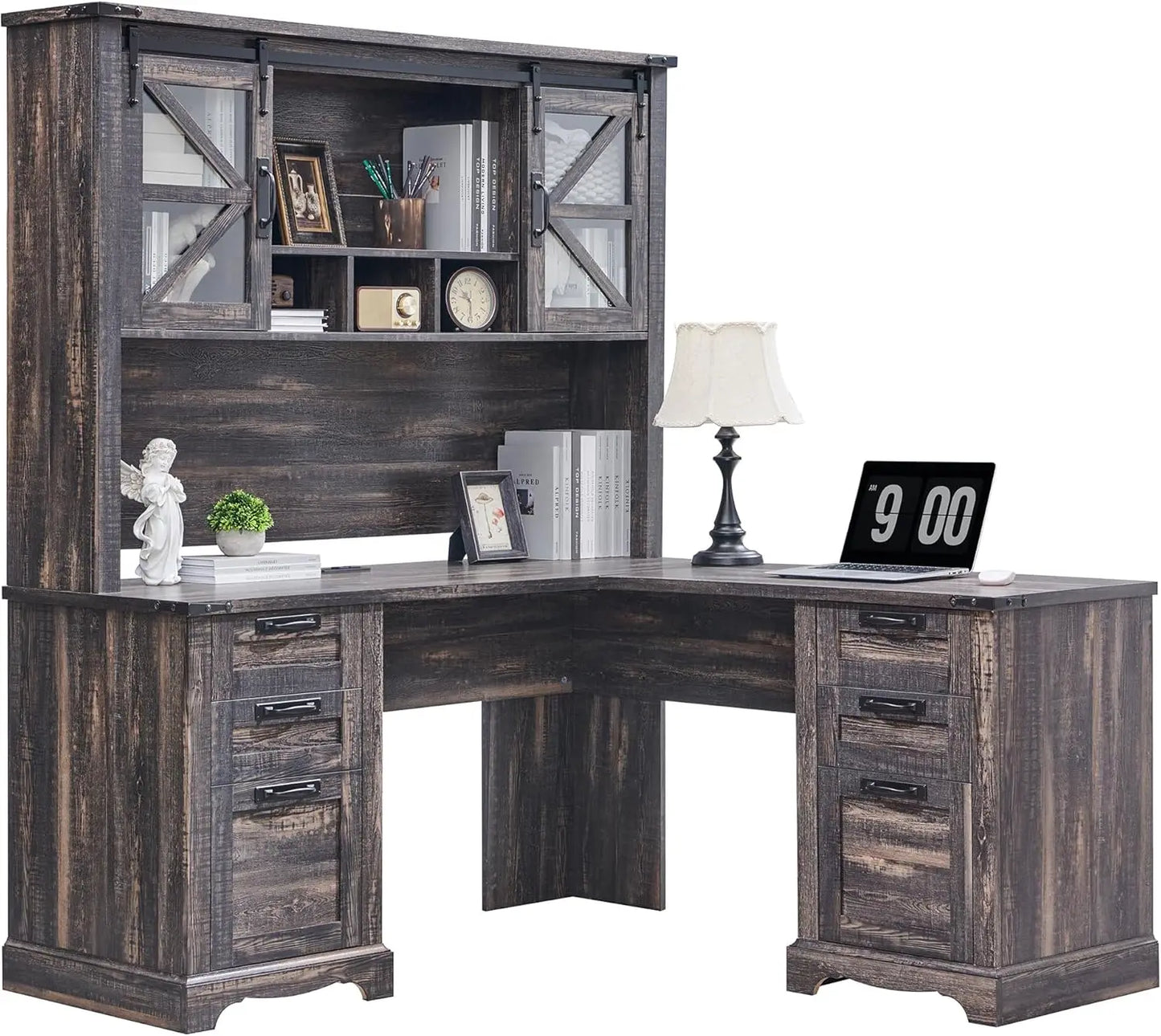 Modern Wood Executive Desk with Hutch and Storage Solutions