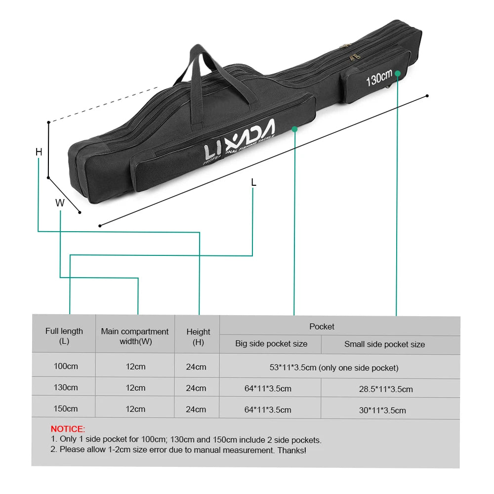 Lixada Folding Fishing Rod Bag Oxford Cloth Case For Tackle