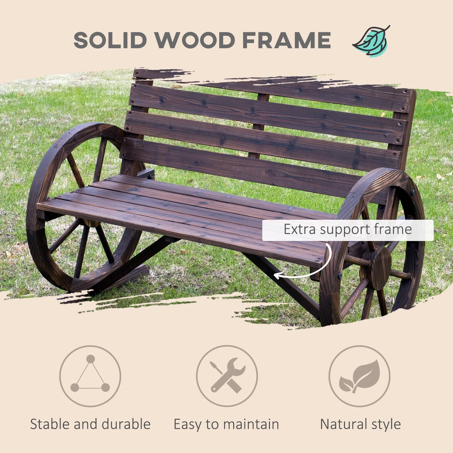 Outsunny Wooden Wagon Wheel Bench Outdoor Garden Loveseat
