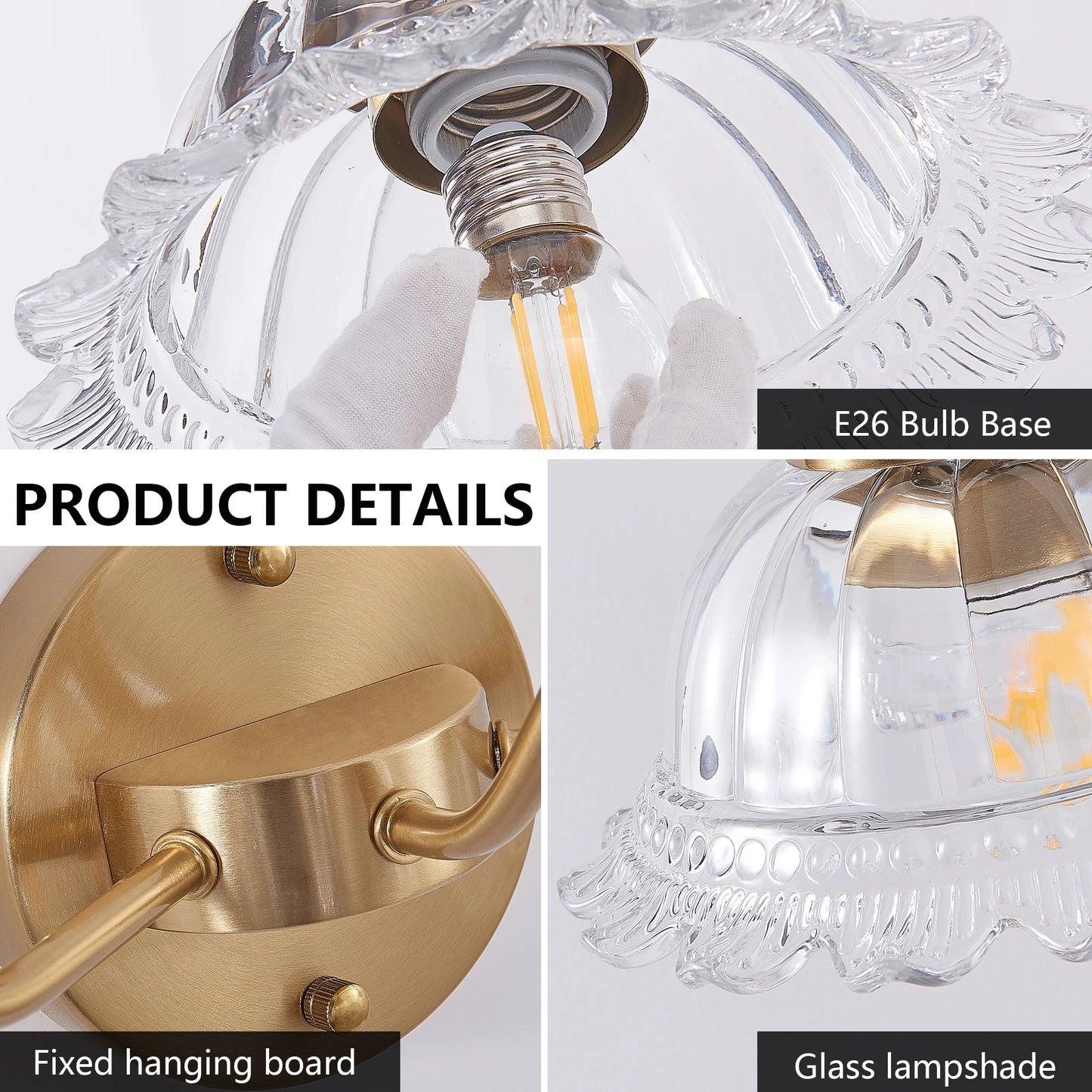 ARLGSITE Vintage 3 Light Vanity Wall Sconce Iron Glass