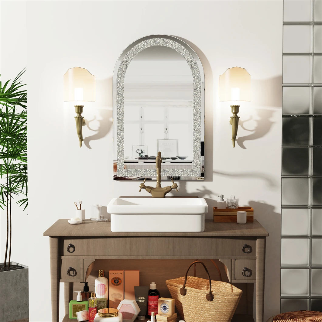 BORWARTH Crushed Diamond Bevelled Wall Mirror Silver Frame