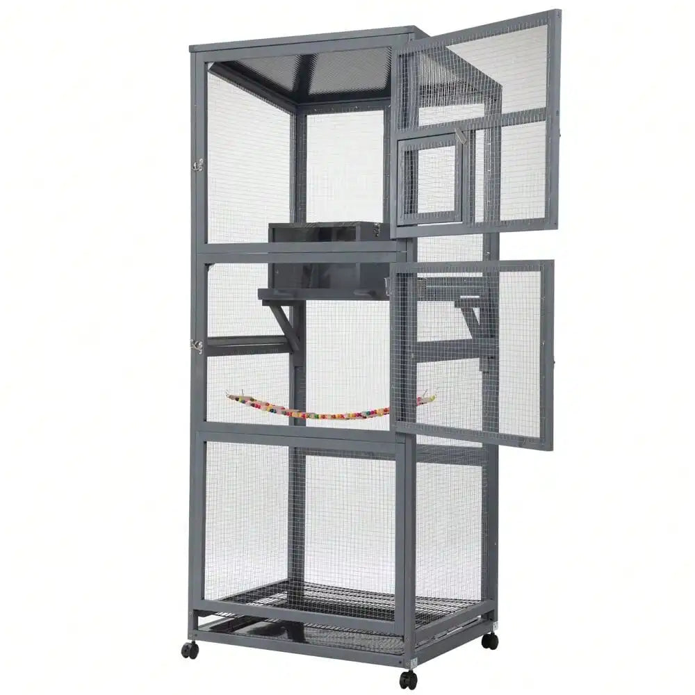 Large Wood Bird Cage – Convenient On Wheels
