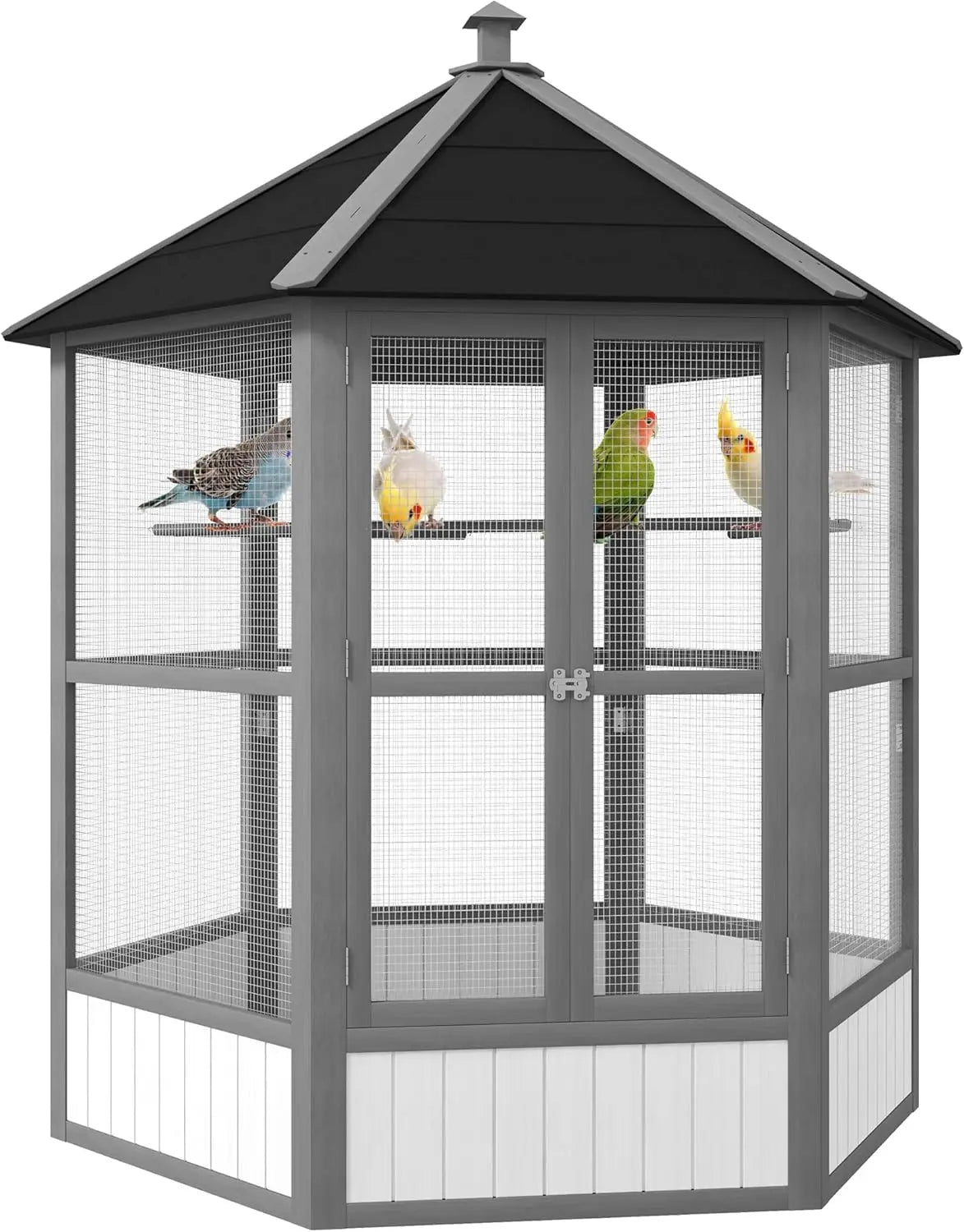 RBXCM Large Wooden Hexagonal Bird Cage – Spacious Outdoor Aviary
