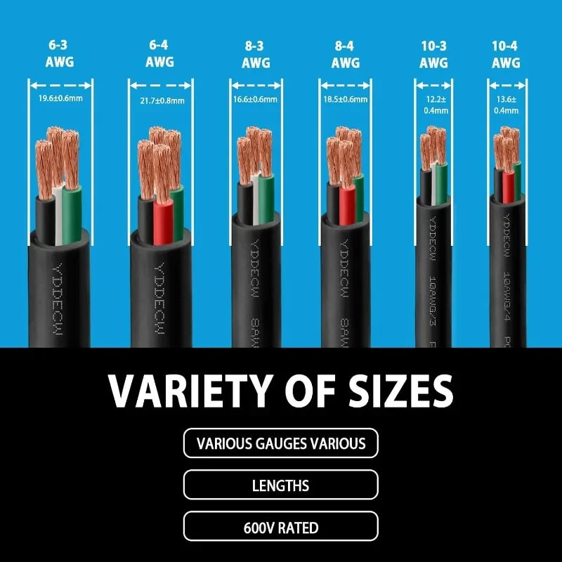 50ft 6 AWG Portable Power Cable SOOW 600V 4 Conductor
