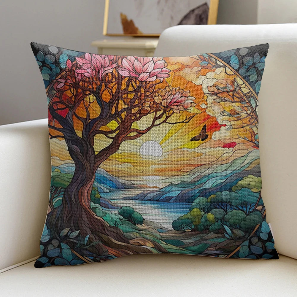 17.72 x 17.72 Inch Tree of Life Cross Stitch Pillow Kit Cotton Cushion Embroidery Kit for Adults and Beginners