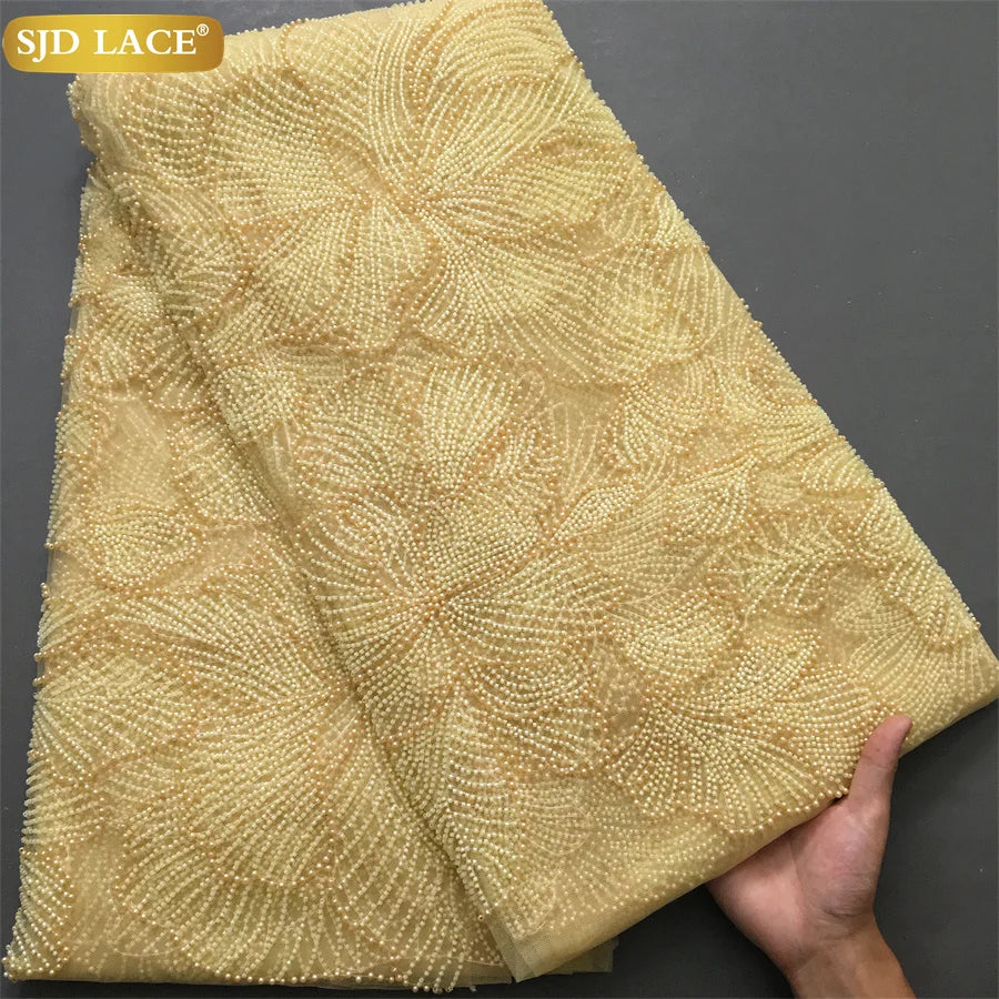 SJD Lace African Luxury Beads Mesh Net Lace Tulle Fabric