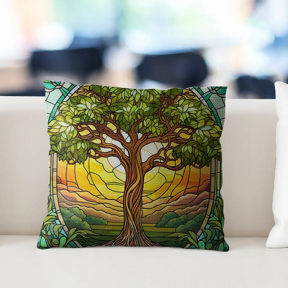 17.72 x 17.72 Inch Tree of Life Cross Stitch Pillow Kit Cotton Cushion Embroidery Kit for Adults and Beginners