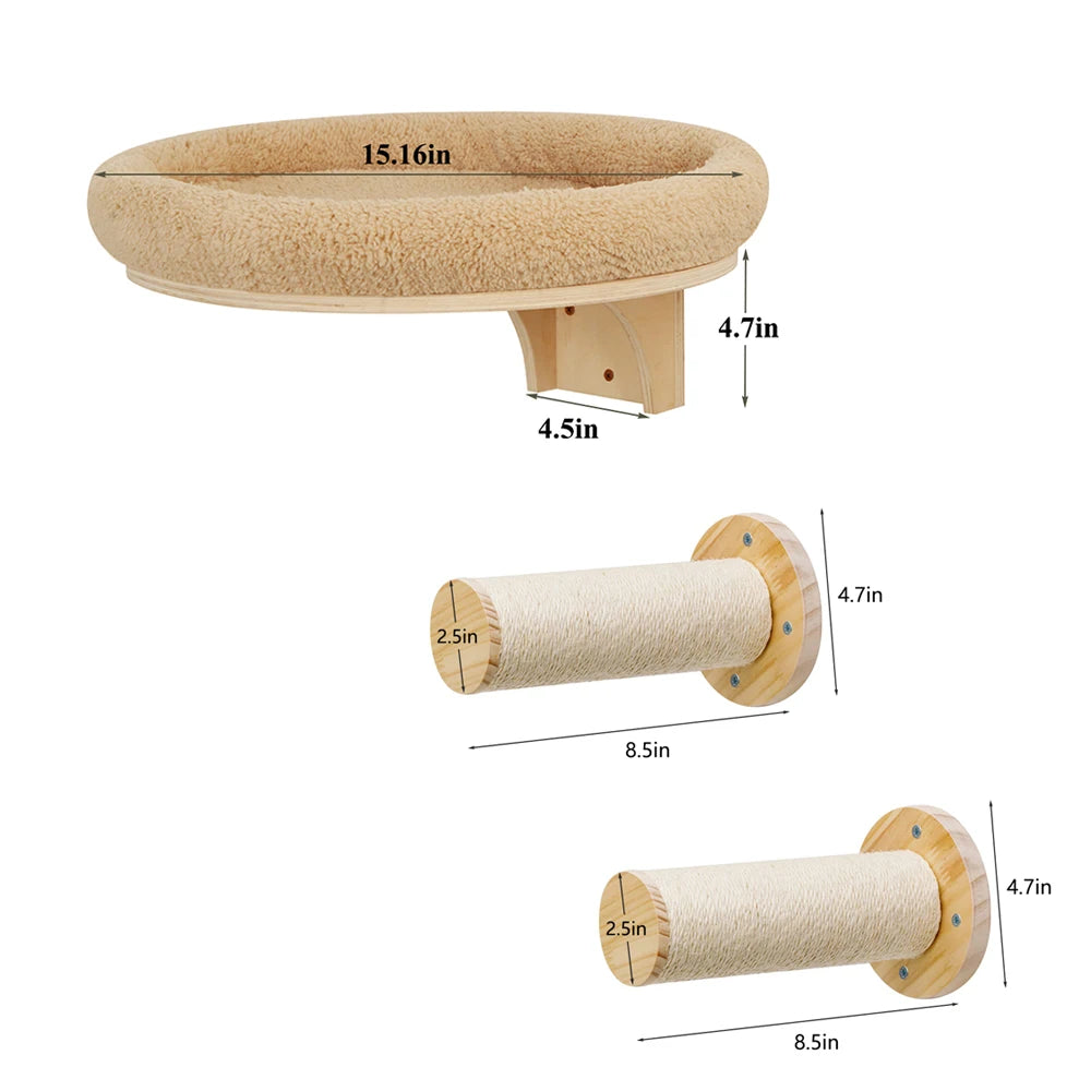 PETRAVELCN Cat Wall Mounted Wooden Climbing Ladder Hammock