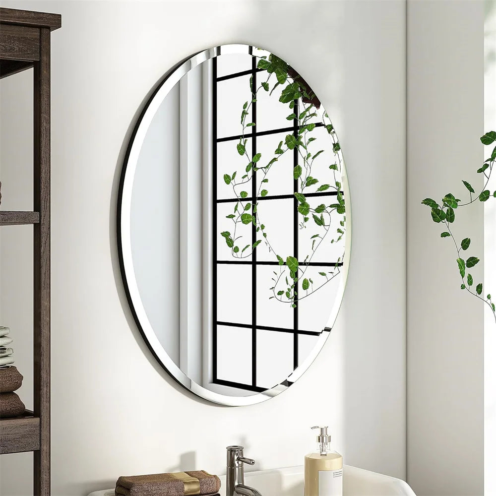 Hign-concerned Oval Frameless Bathroom Mirror Beveled Edge