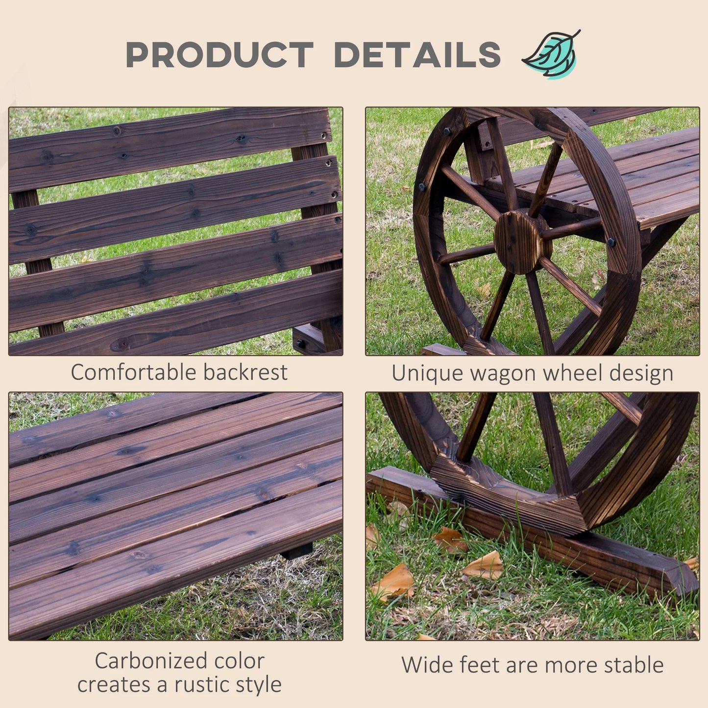 Outsunny Wooden Wagon Wheel Bench Outdoor Garden Loveseat