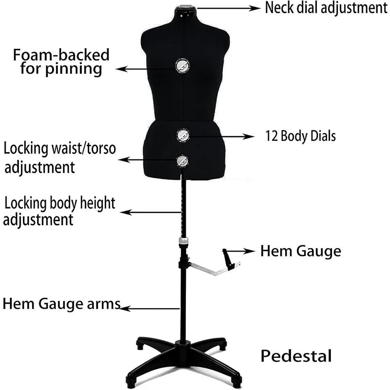 Adjustable Female Fabric Mannequin Dress Form with Tripod Stand