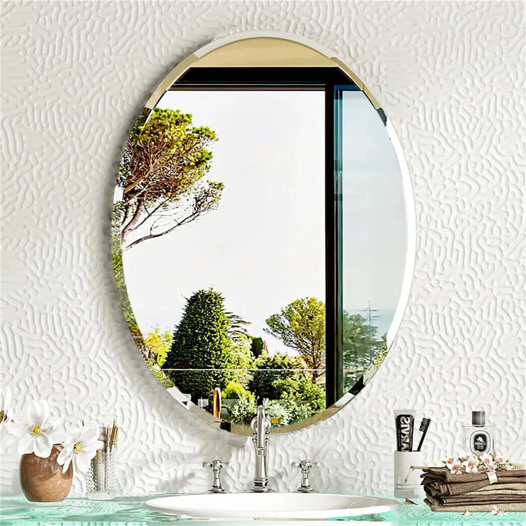 Hign-concerned Oval Frameless Bathroom Mirror Beveled Edge