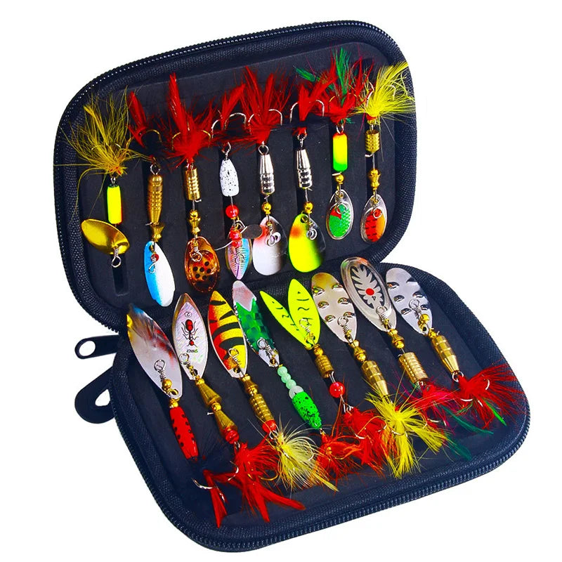 16PCS Metal Bait Spinner Lures Kit for Bass Trout Fishing