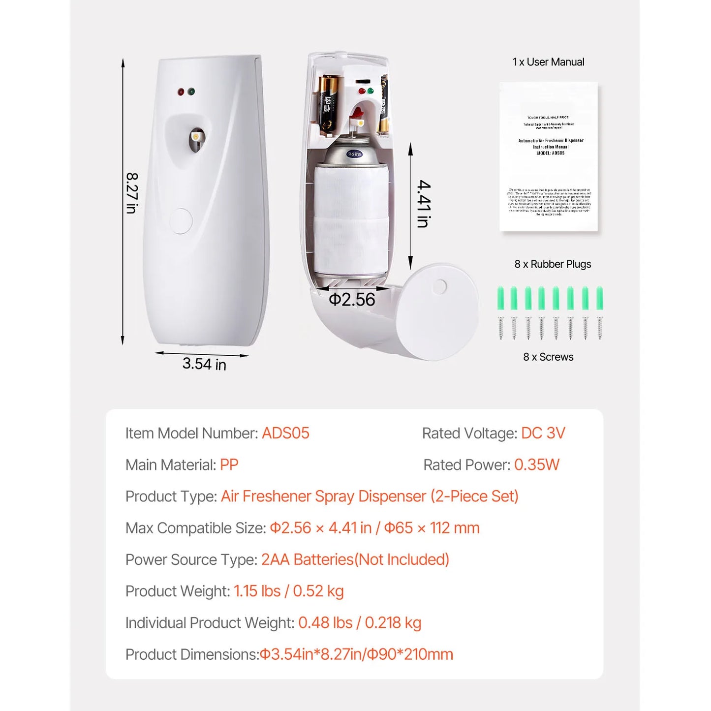 VEVOR Automatic Air Freshener Spray Dispenser 2/4-Pack