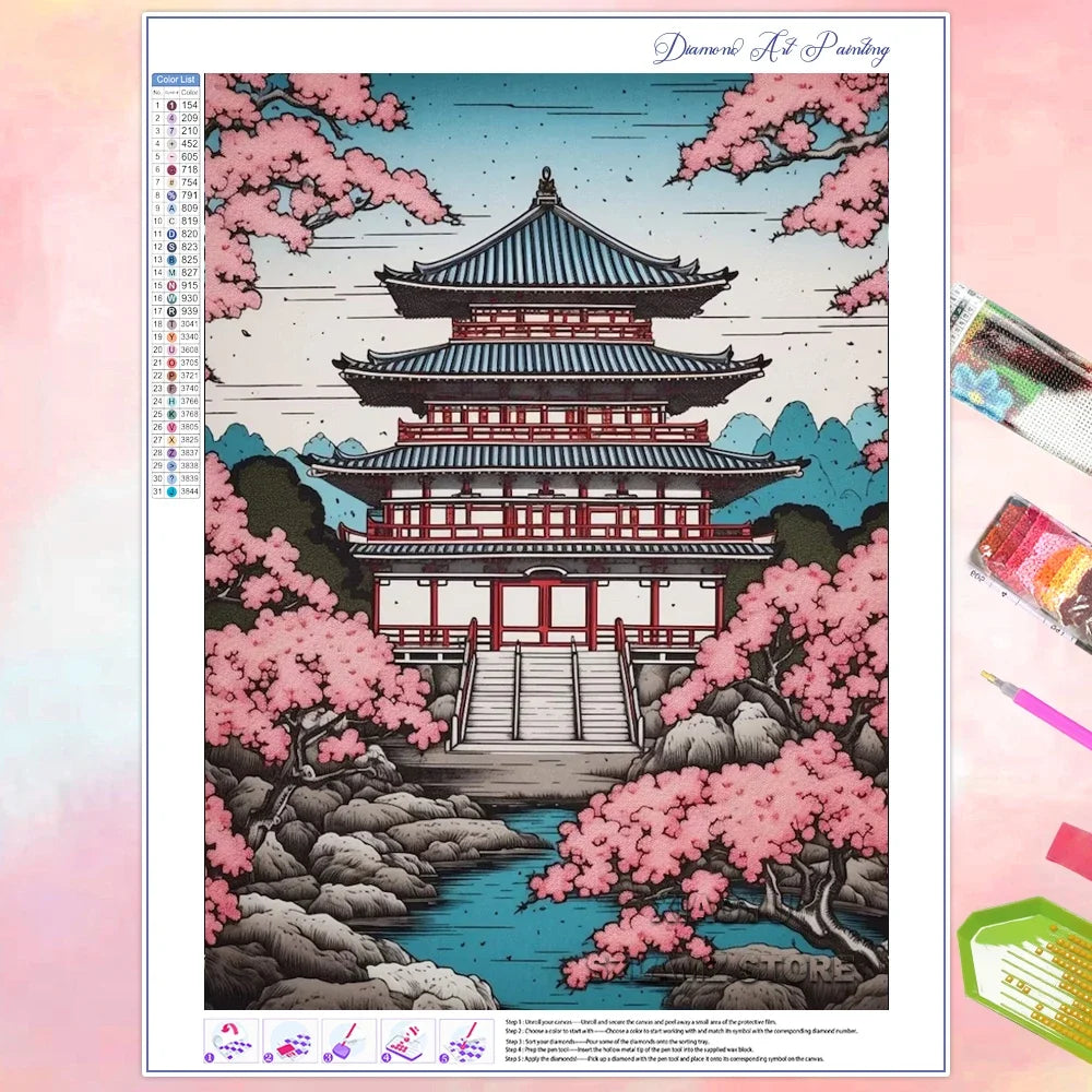 Xiaoyu Diamond Painting Cherry Blossom Mountain Mosaic Kit