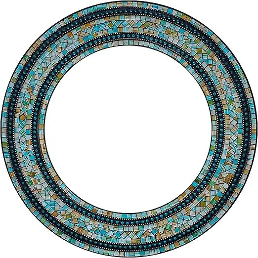 Handcrafted Turquoise Mosaic Round Wall Mirror by NoEnName_Null