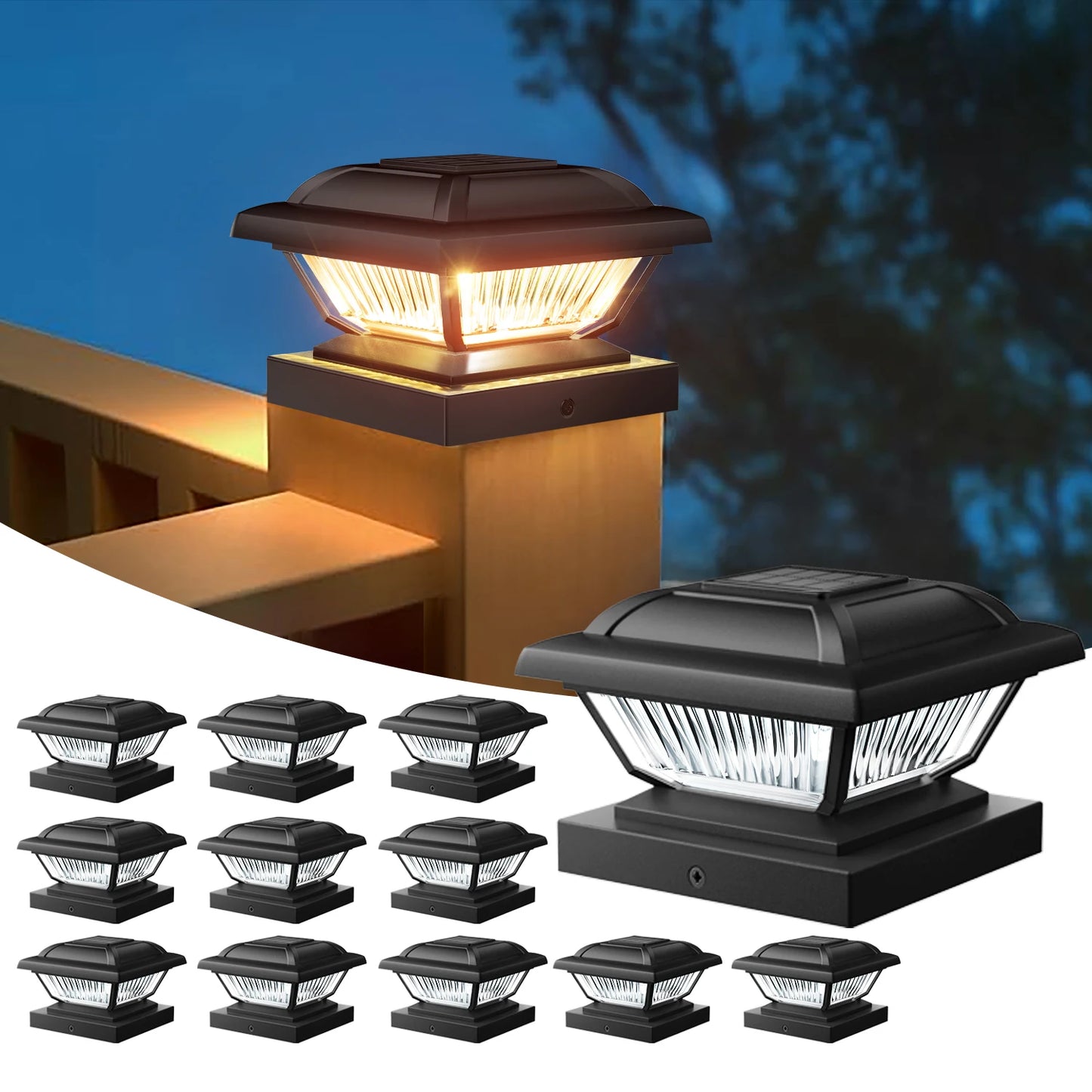 Solar Post Cap Lights 6 or 12 Pack for Garden Fence Deck Yard