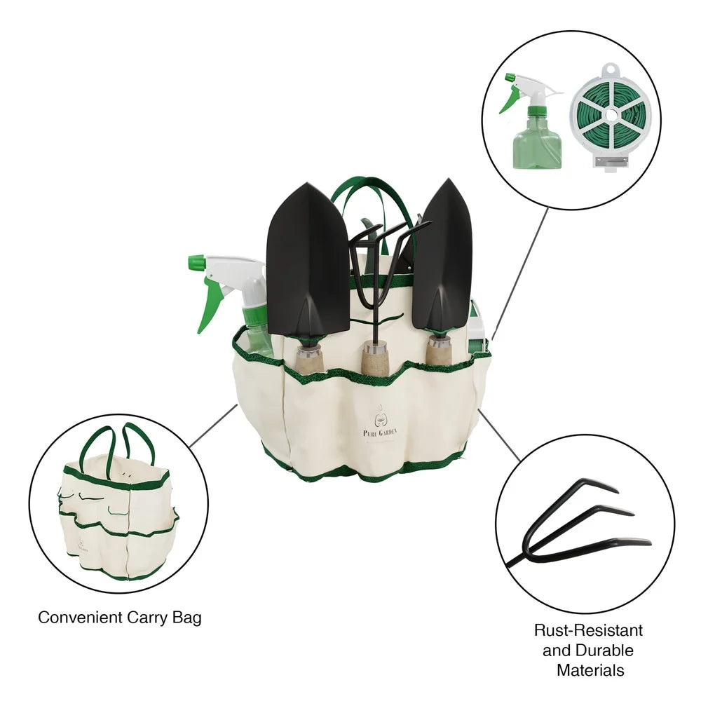 XMSJ 8 Piece Gardening Tool Set with Canvas Tote