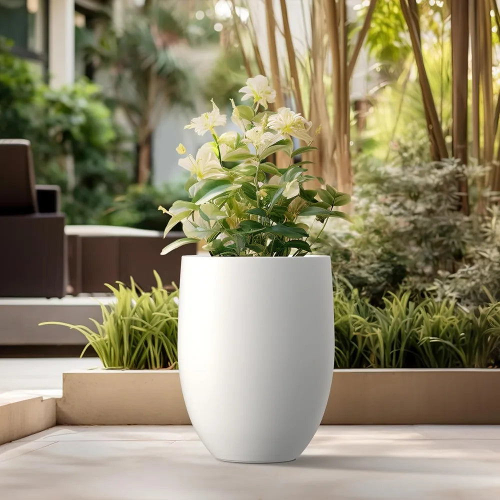 Kante Snow White Concrete Tall Planter with Drainage Hole