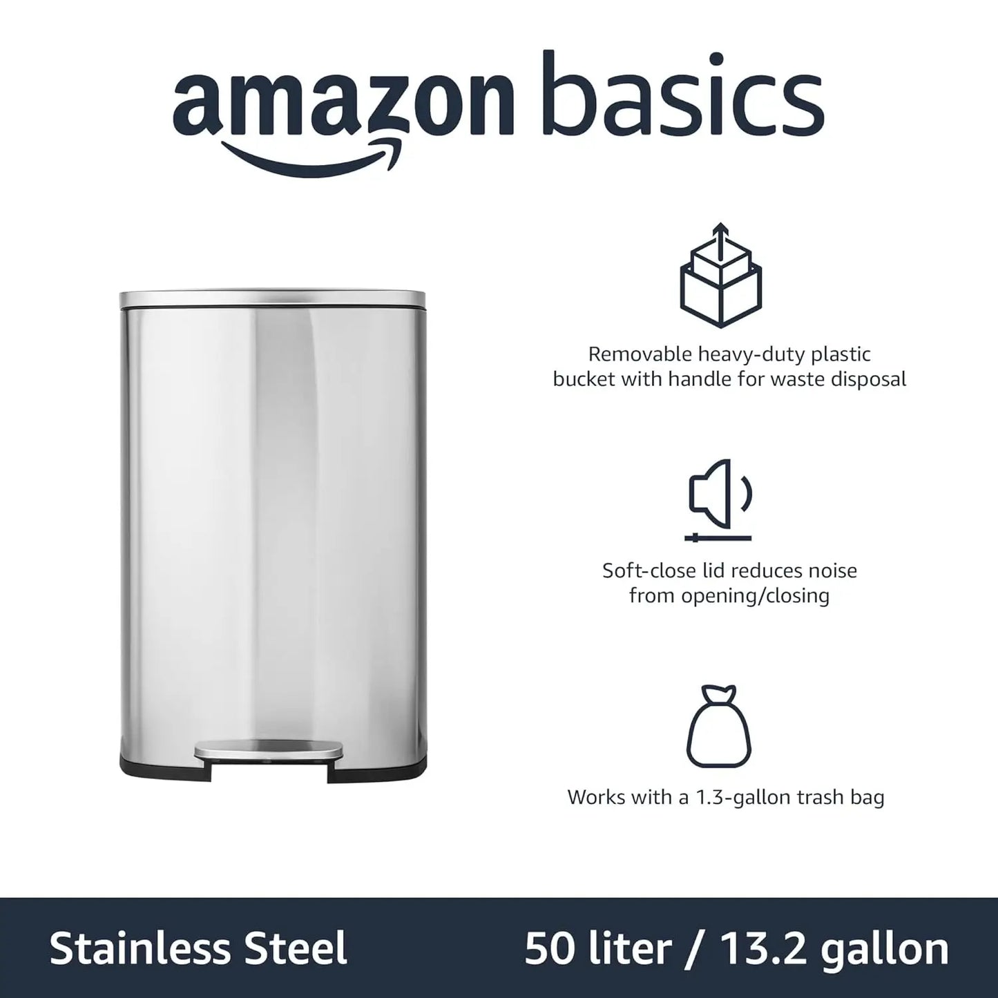 Smudge Resistant Stainless Steel Trash Can With Soft-Close Pedal