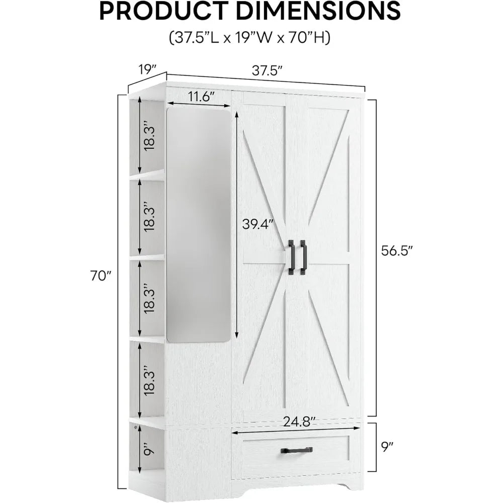 XMSJ Wooden Armoire Wardrobe With Mirror And Drawer