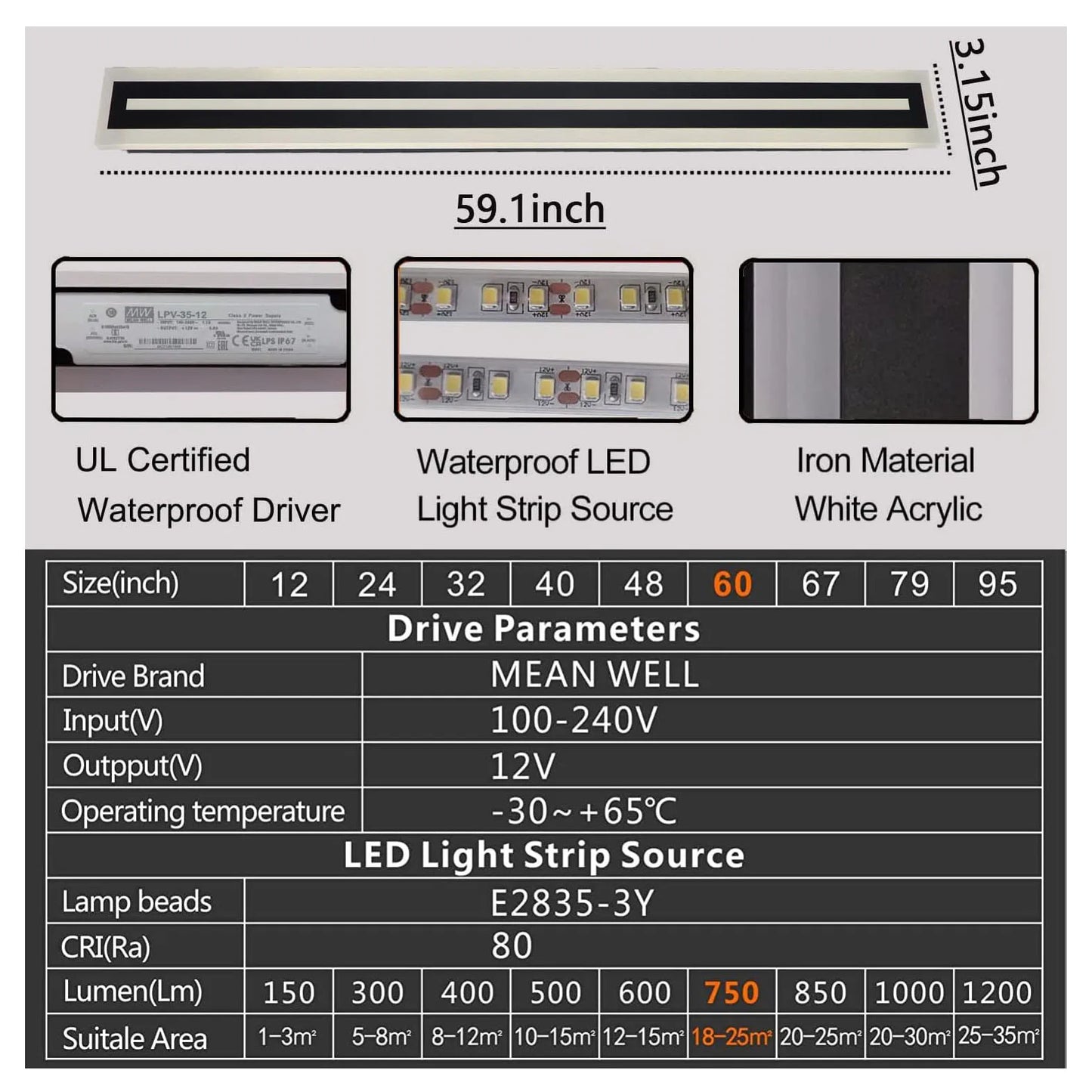 Outdoor Long Strip Modern LED Wall Light Fixture Lamps IP67