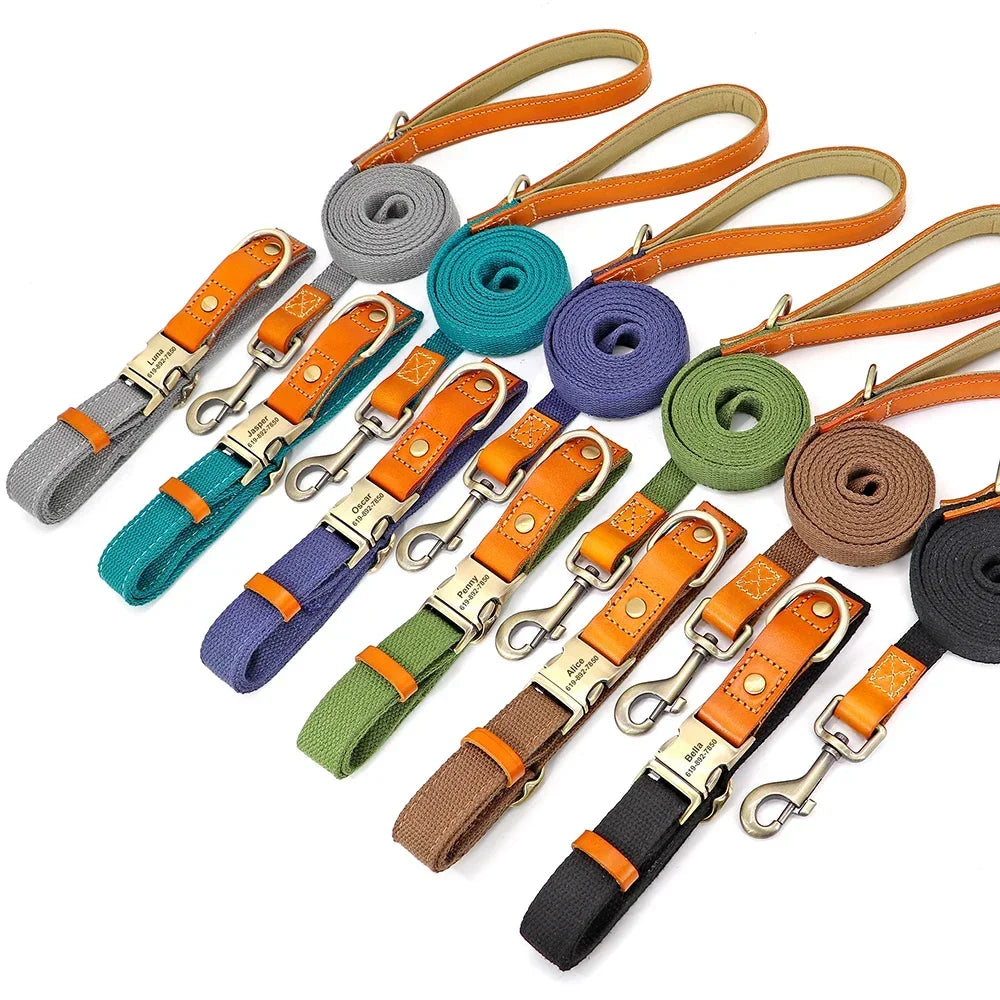 Pet Artist Nylon Custom Dog Collar Leash Set Nameplate