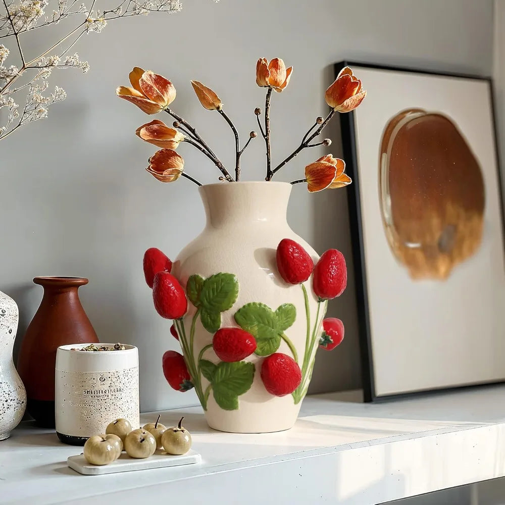 Unique Ceramic Flower Vase with Strawberry Design for Home Decor