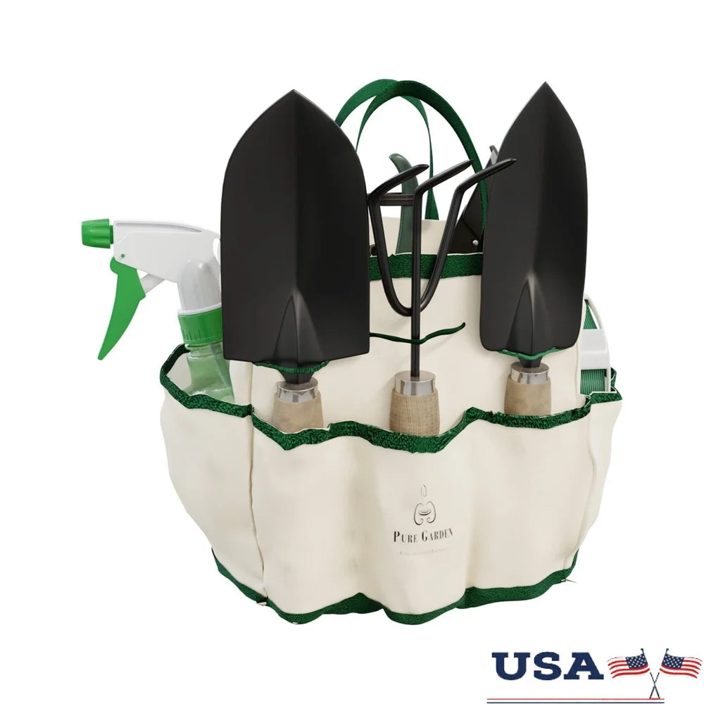 XMSJ 8 Piece Gardening Tool Set with Canvas Tote