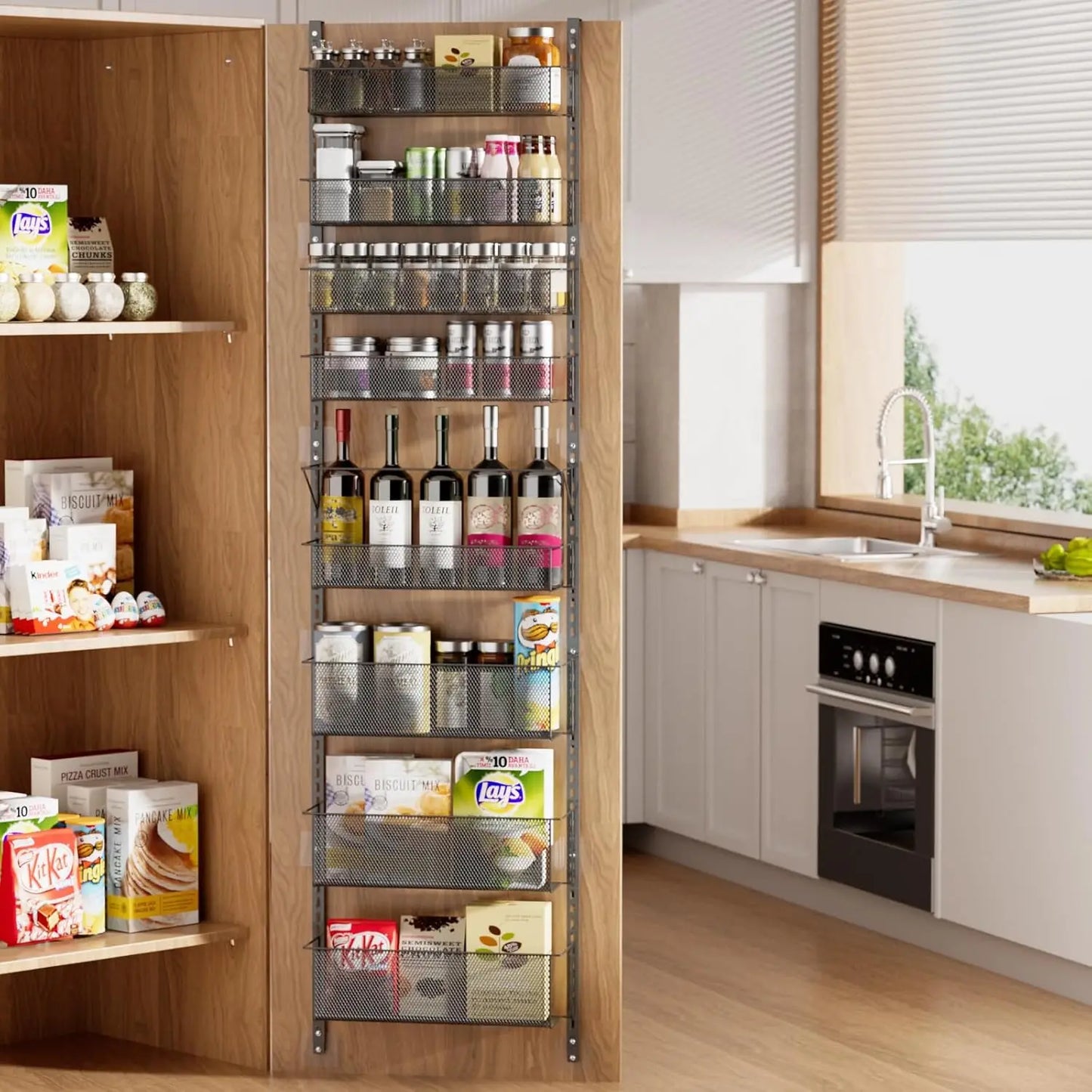 8 Tier Pantry Door Organizer Shelves Metal Hanging and Wall Mount Spice Rack Organizer Pantry Door Organization for Kitchen Storage