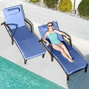 Tangxu Outdoor Wicker Chaise Lounge Chairs Set of 2