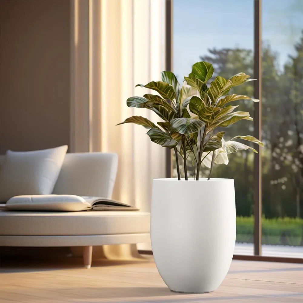 Kante Snow White Concrete Tall Planter with Drainage Hole