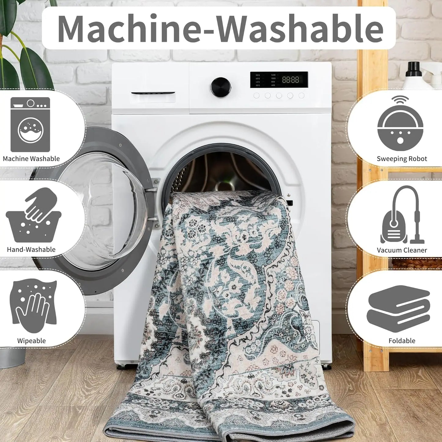 Noahas Machine Washable Vintage Area Rug Non Slip Backing