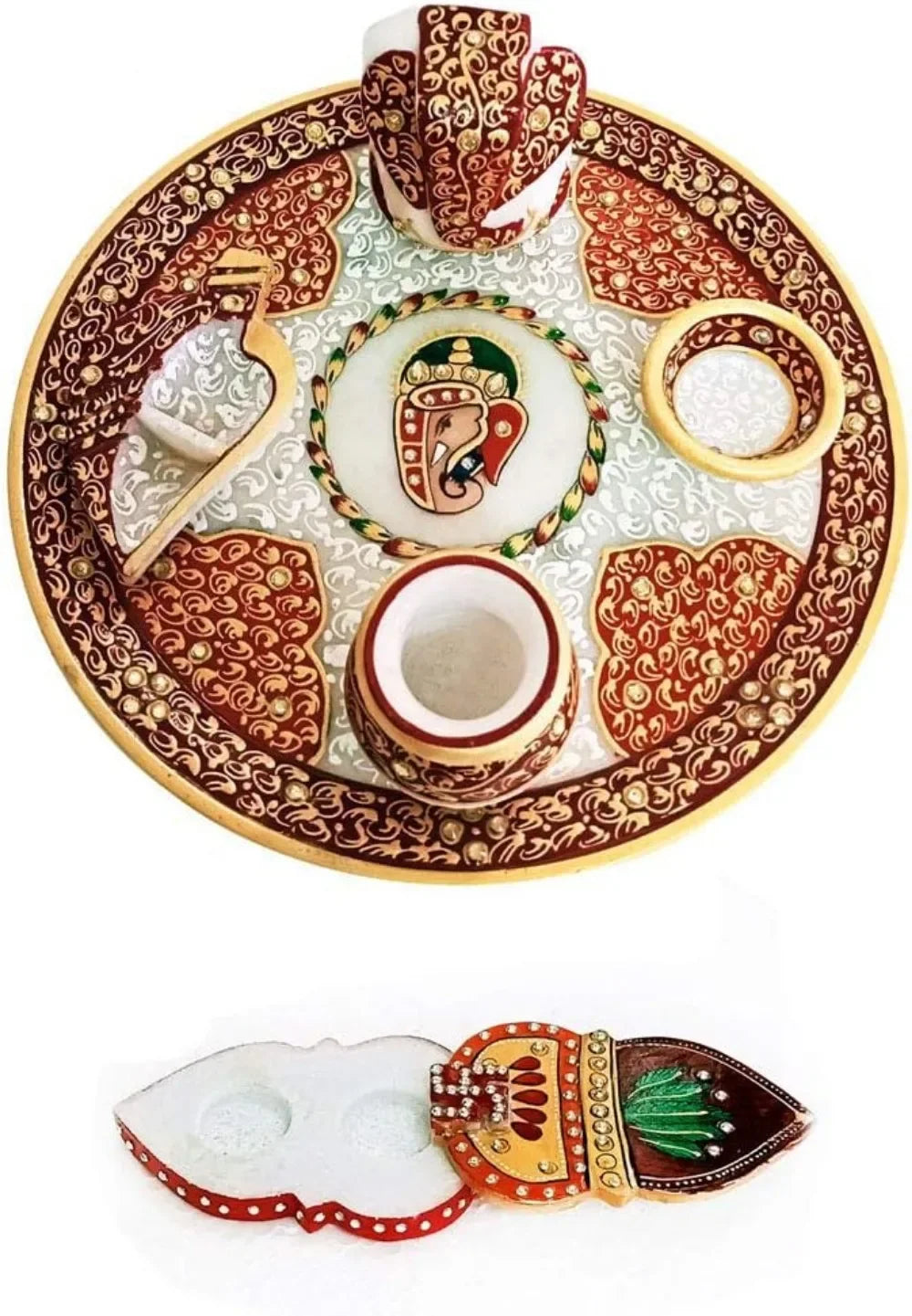 XMSJH Handicraft Kingdom Marble Pooja Thali Set
