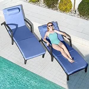 Tangxu Outdoor Wicker Chaise Lounge Chairs Set of 2
