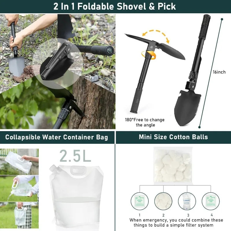 262 Piece Survival Gear Kit with First Aid and Camping Supplies