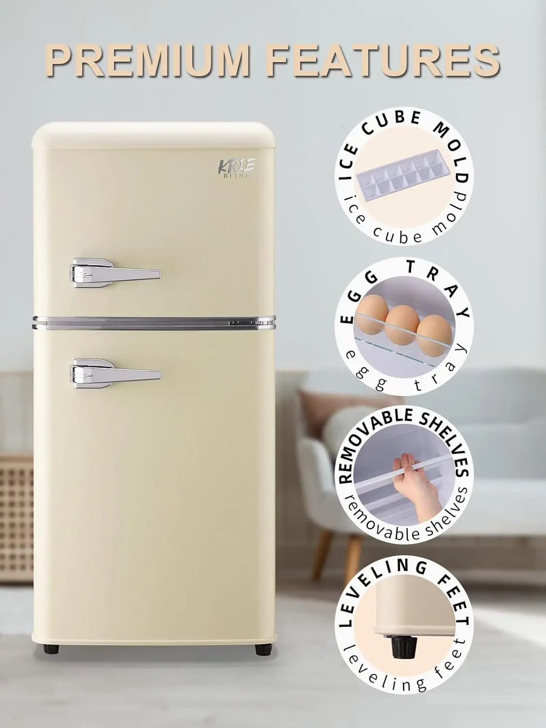Krib Bling Compact Refrigerator Mini Fridge Retro Design
