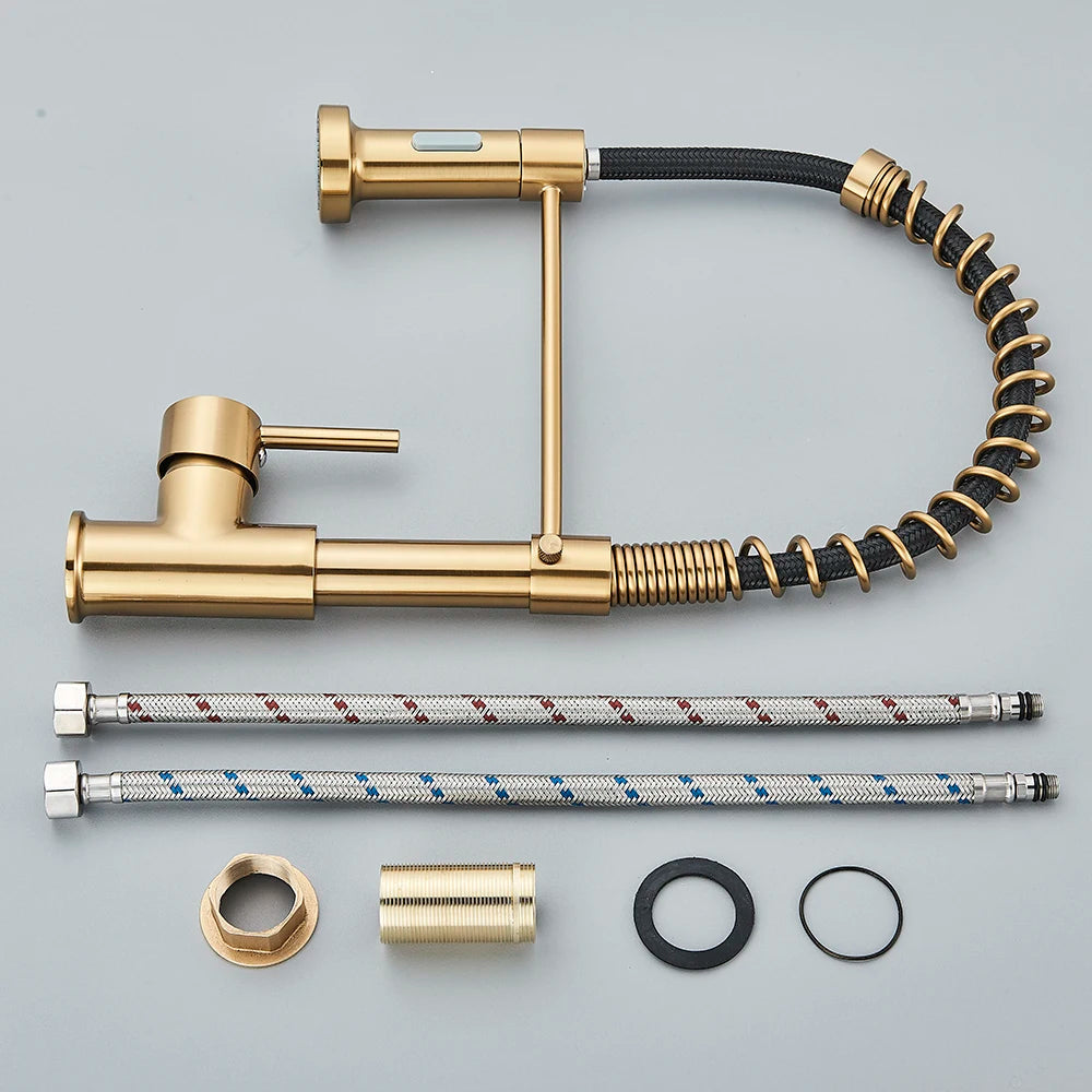 SAFLIHCAR Brass Pulldown Kitchen Sink Faucet Hot Cold Water