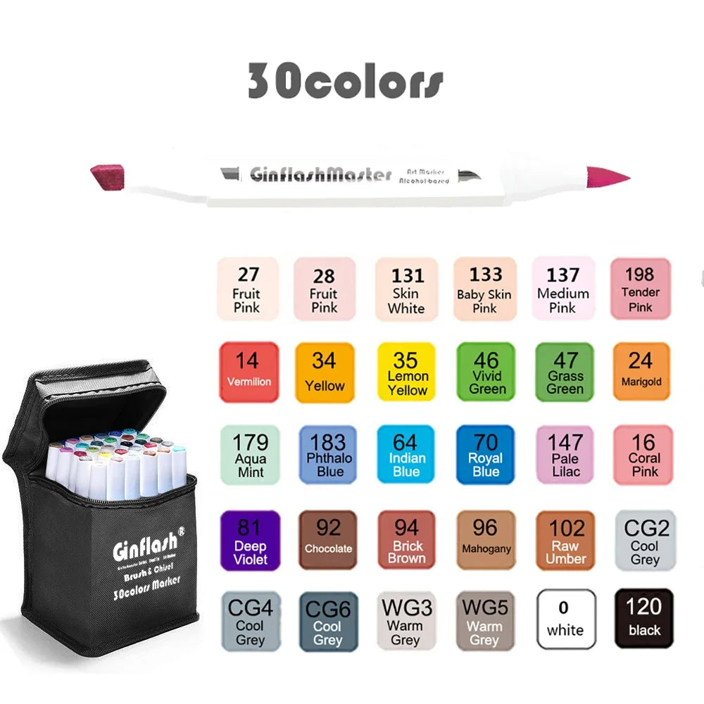 Ginflash Dual Head Alcohol Based Art Markers Soft Brush Set