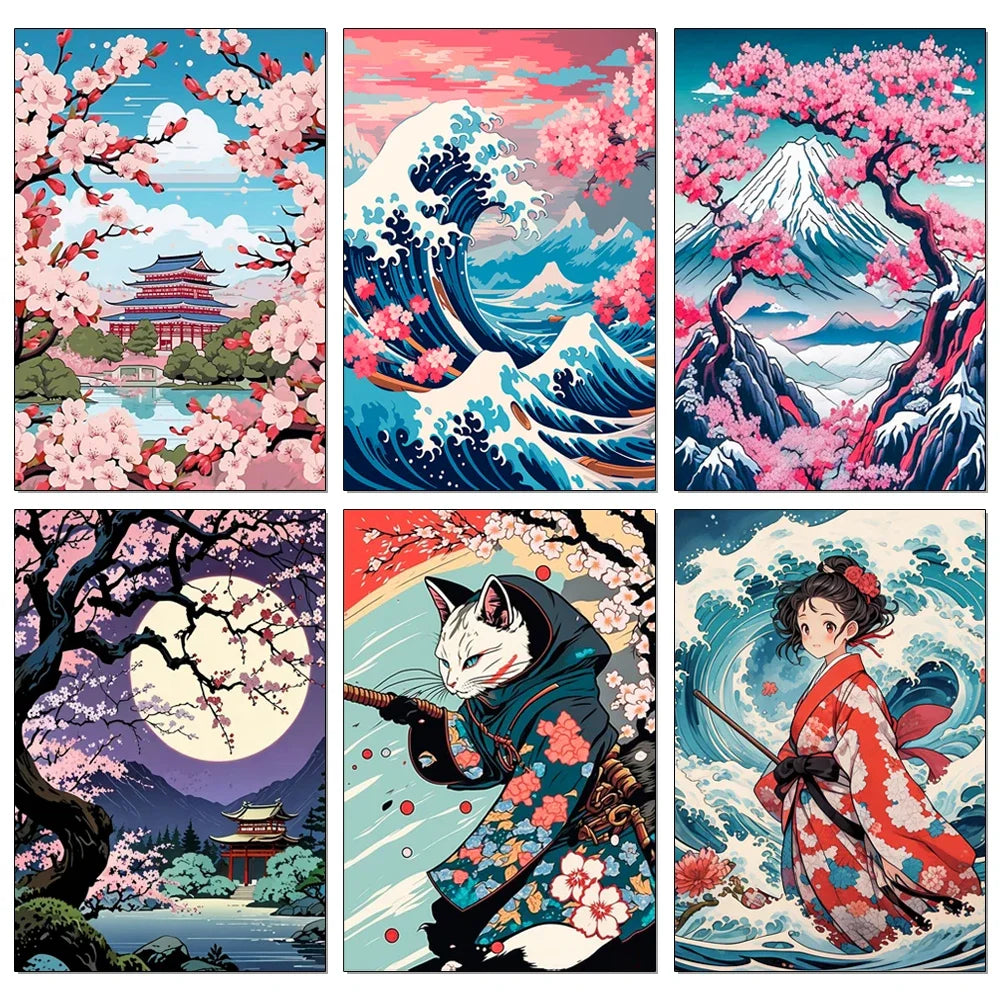 Xiaoyu Diamond Painting Cherry Blossom Mountain Mosaic Kit