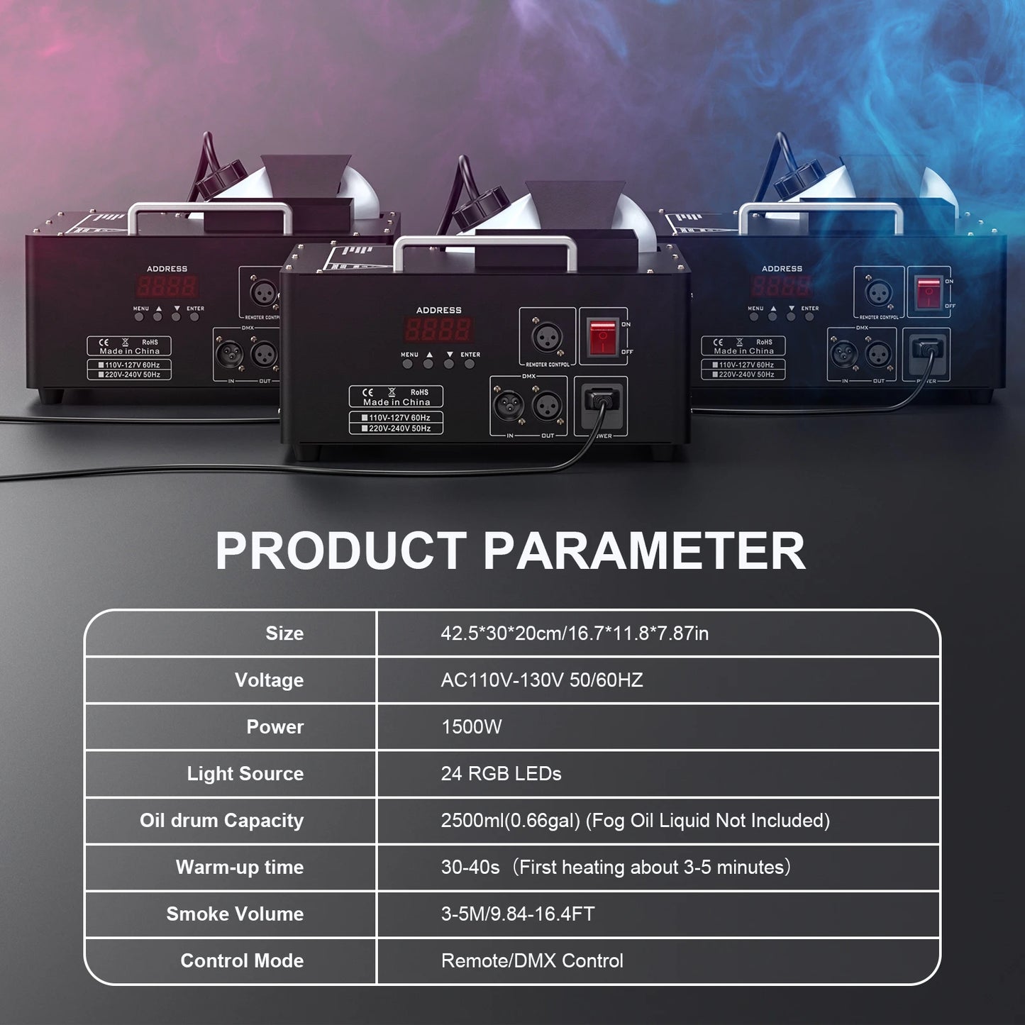 U'King 1500W RGB Fog Machine 3In1 Stage Lighting Effect