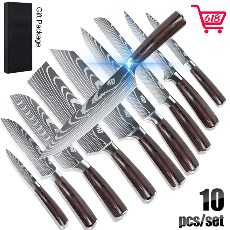 Japanese Kitchen Knives Set High Carbon Damascus Steel 8/10pcs